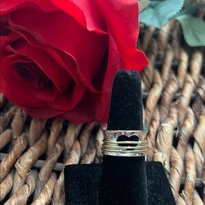 Elegant Silver Cut Out Heart Ring With Gold Accents